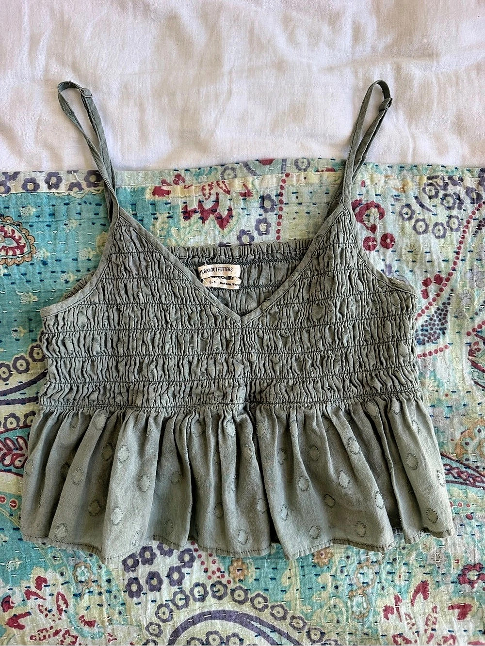 Urban Outfitters Floral Smocked Camisole in Green Size Small